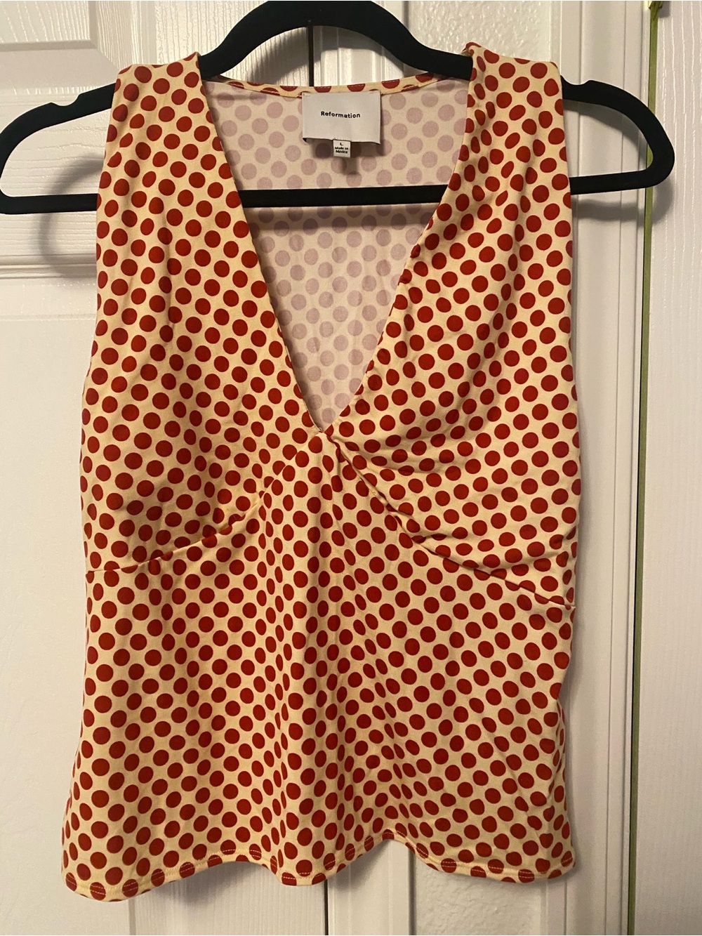 Reformation Cream and Red Polka Dot V-Neck Camisole